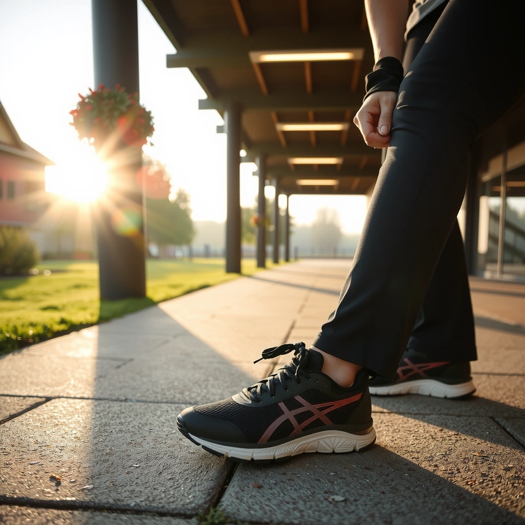 Sportlerin bindet Schuhe